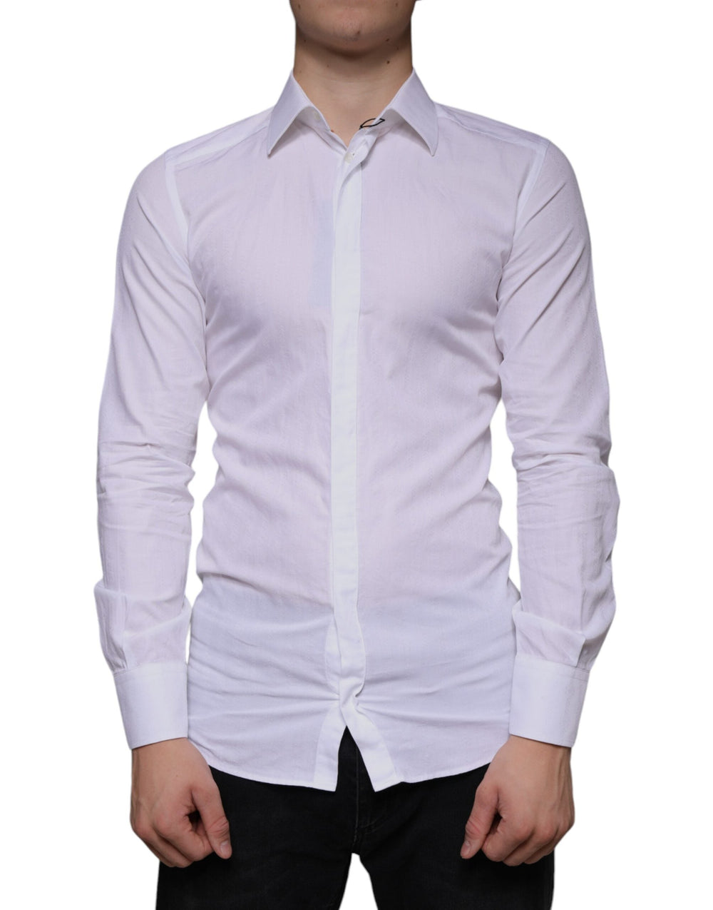 Dolce & Gabbana White Cotton Men Dress Gold Formal Shirt