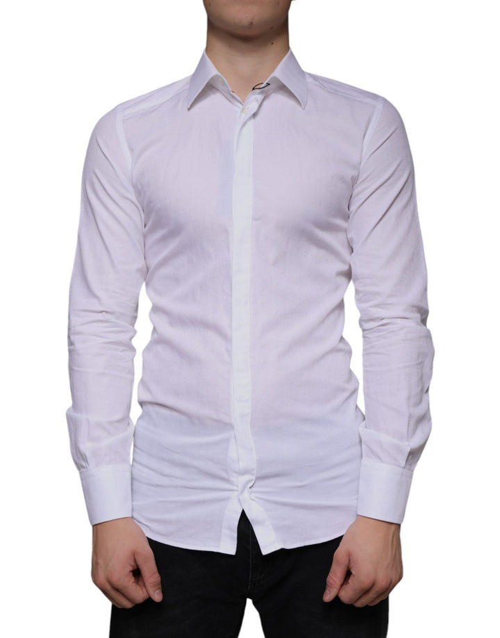 Dolce &amp; Gabbana White Cotton Men Dress Gold Formal Shirt