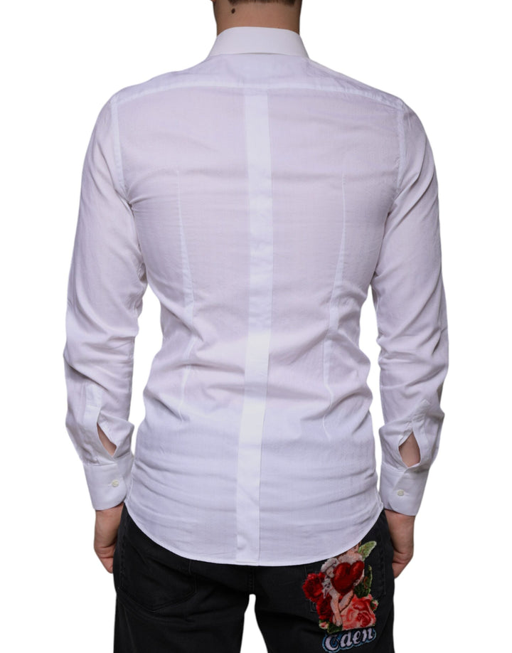 Dolce &amp; Gabbana White Cotton Men Dress Gold Formal Shirt