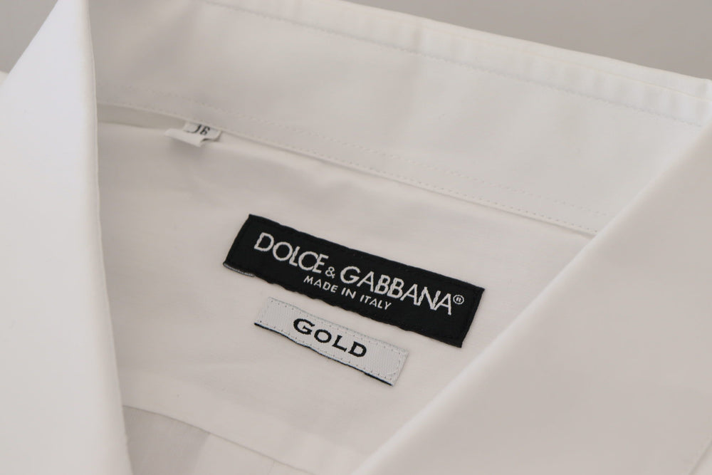 Dolce & Gabbana White Cotton Peacock Feather Formal Gold Shirt