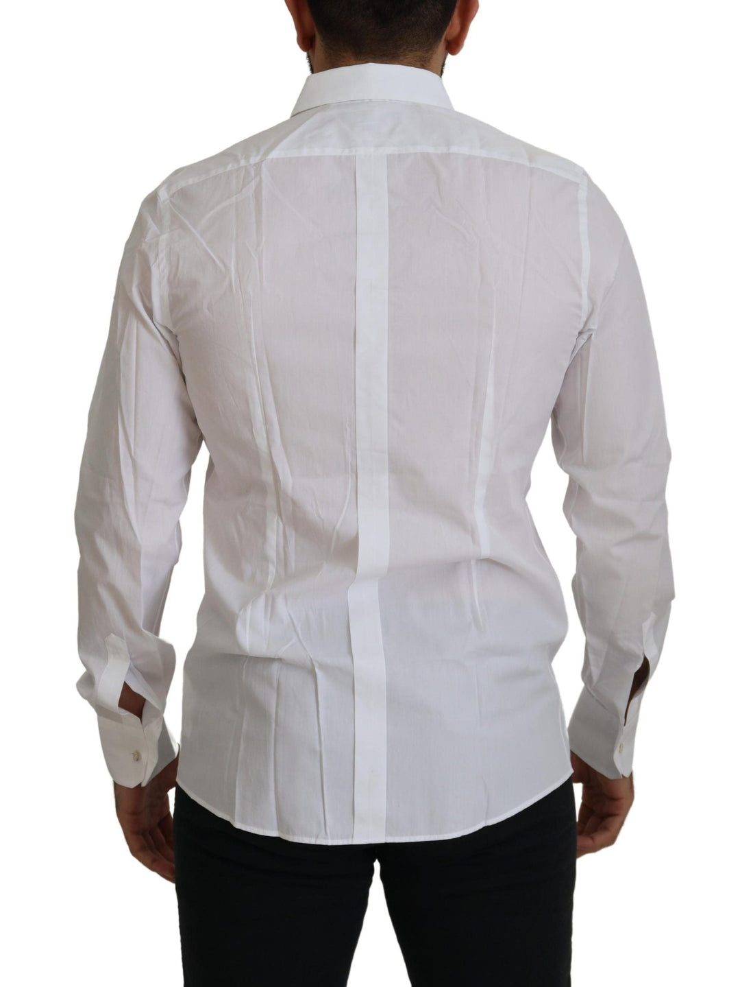 Dolce &amp; Gabbana White Cotton Peacock Feather Formal Gold Shirt