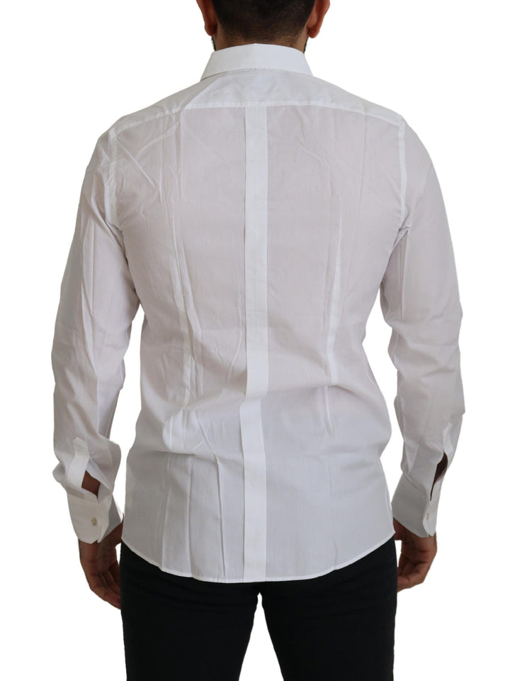 Dolce &amp; Gabbana White Cotton Peacock Feather Formal Gold Shirt