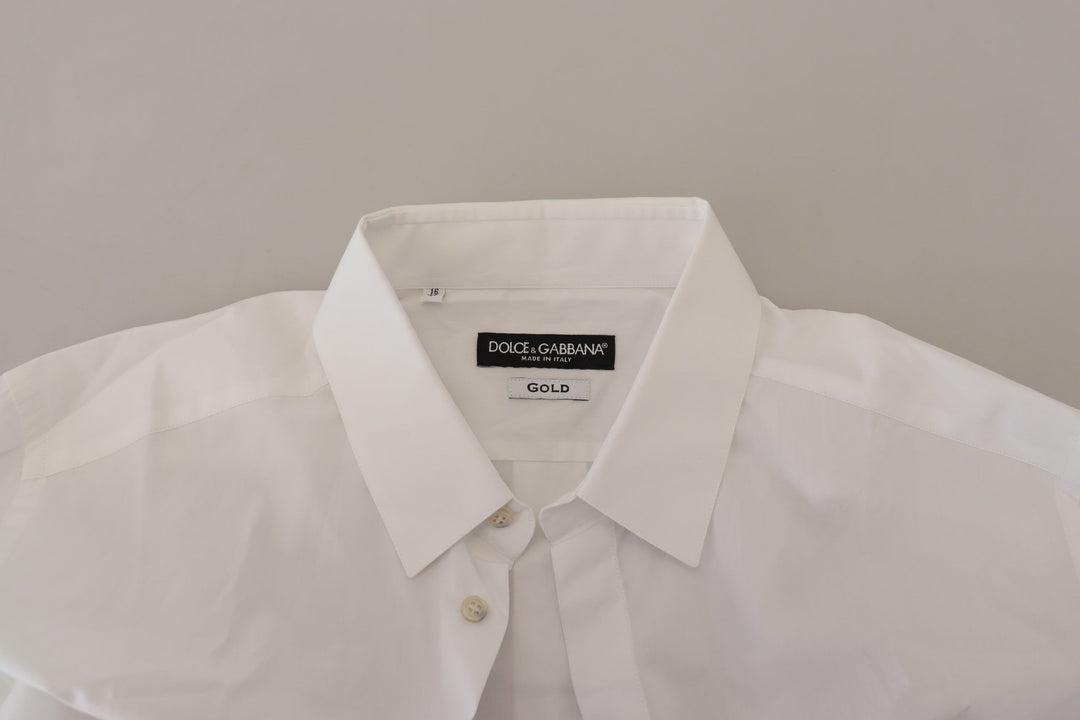Dolce &amp; Gabbana White Cotton Peacock Feather Formal Gold Shirt