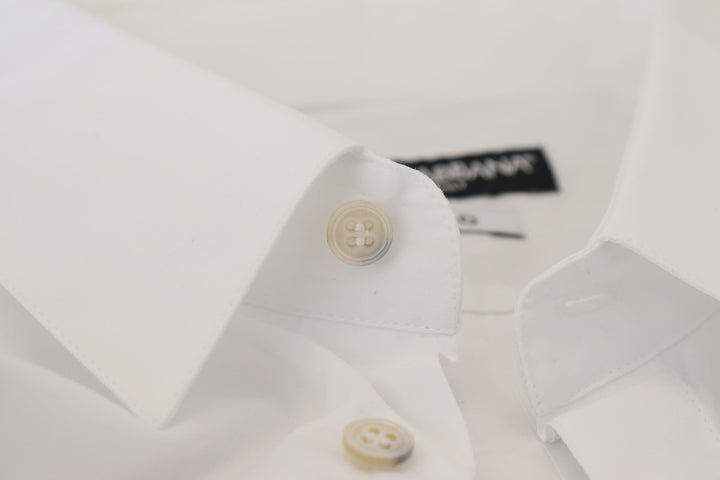 Dolce &amp; Gabbana White Cotton Peacock Feather Formal Gold Shirt