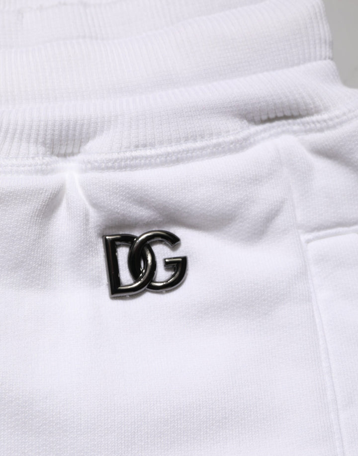 Men’s Dolce &amp; Gabbana White Cotton Ripped Bermuda Sweatpants Shorts