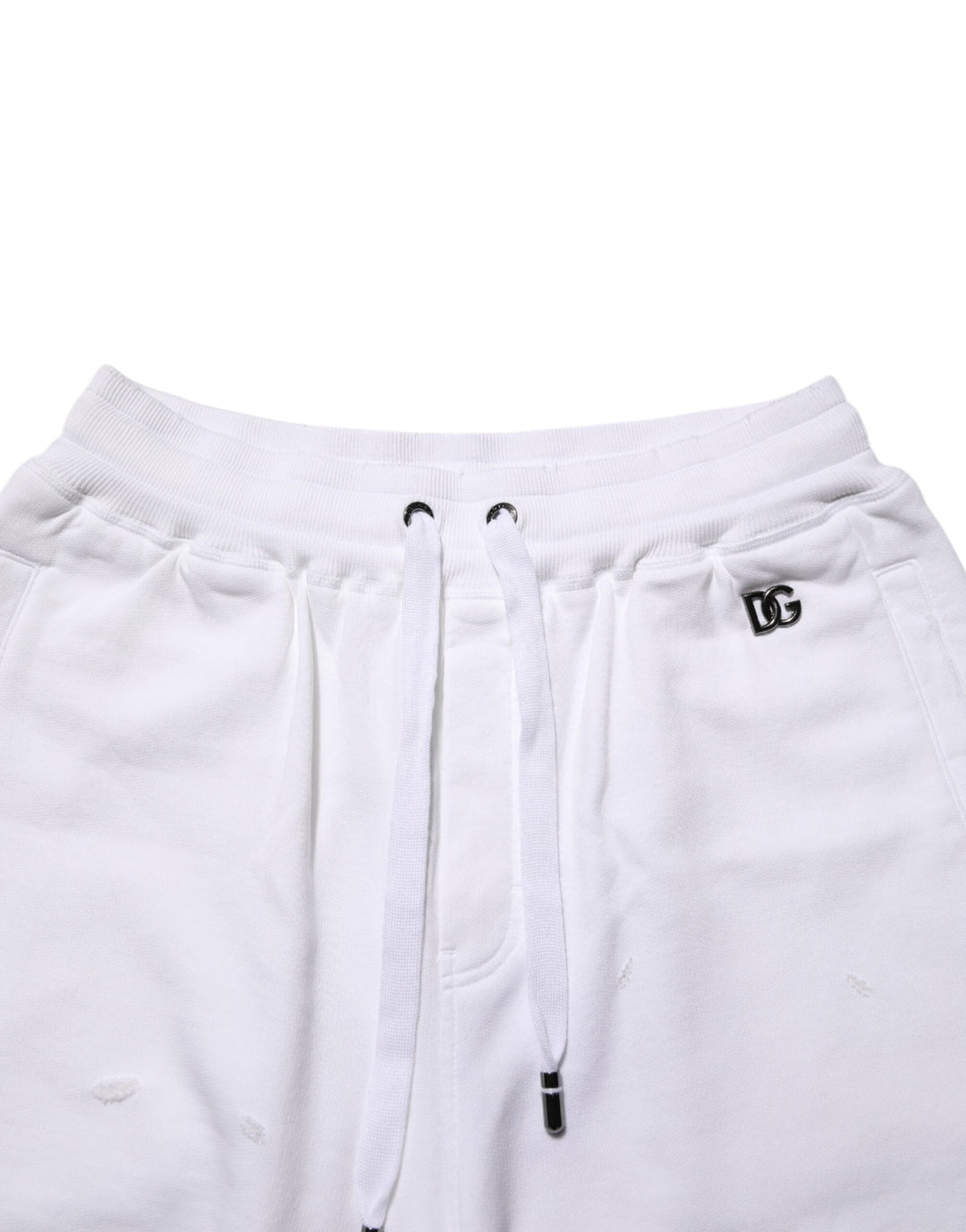 Men’s Dolce &amp; Gabbana White Cotton Ripped Bermuda Sweatpants Shorts