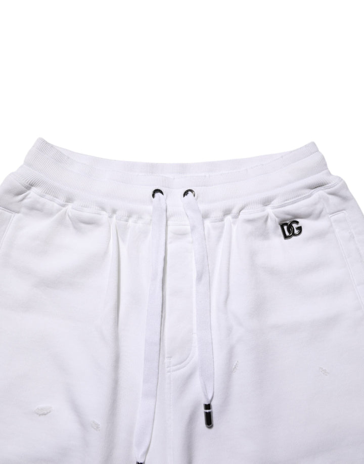 Men’s Dolce &amp; Gabbana White Cotton Ripped Bermuda Sweatpants Shorts