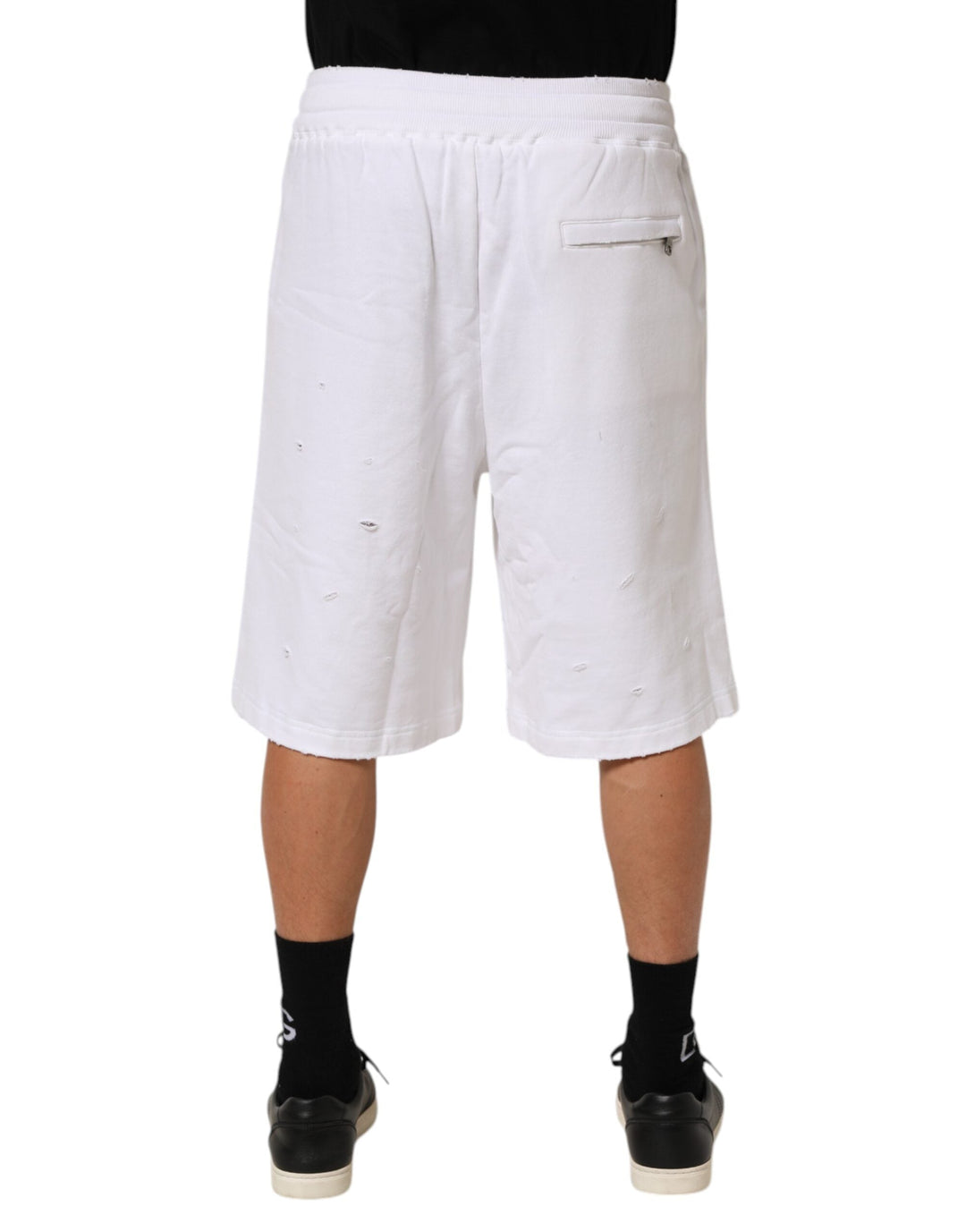 Men’s Dolce &amp; Gabbana White Cotton Ripped Bermuda Sweatpants Shorts