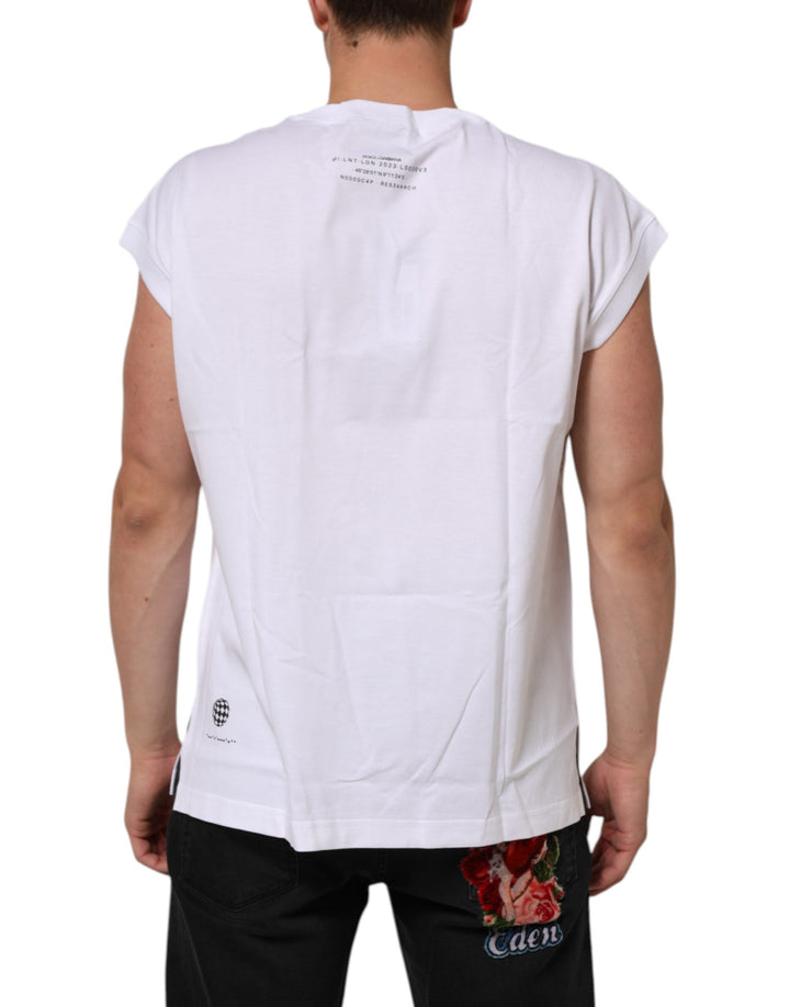 Dolce &amp; Gabbana White Cotton Sleeveless Printed Tank T-shirt