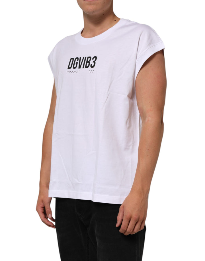 Dolce &amp; Gabbana White Cotton Sleeveless Printed Tank T-shirt