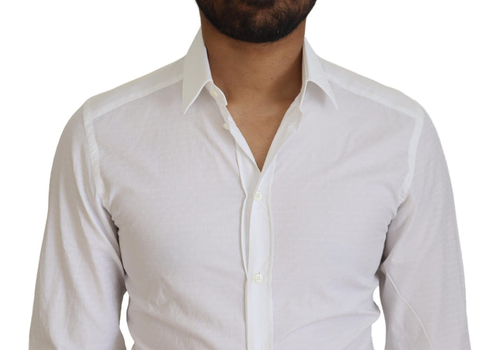 Men’s Dolce &amp; Gabbana White Cotton Slim Fit Formal Dress Gold Shirt