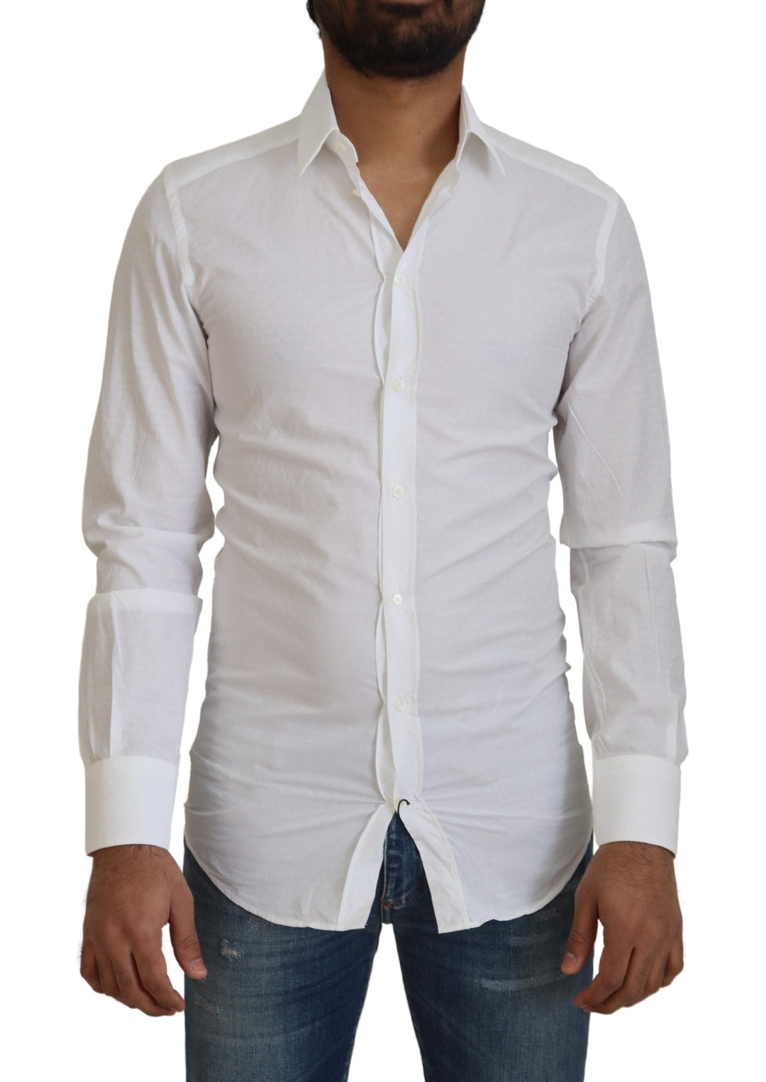Men’s Dolce & Gabbana White Cotton Slim Fit Formal Dress Gold Shirt