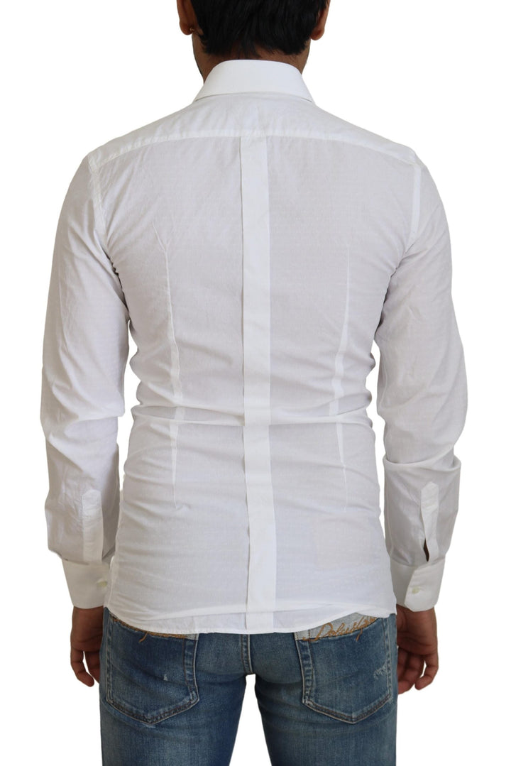 Men’s Dolce &amp; Gabbana White Cotton Slim Fit Formal Dress Gold Shirt