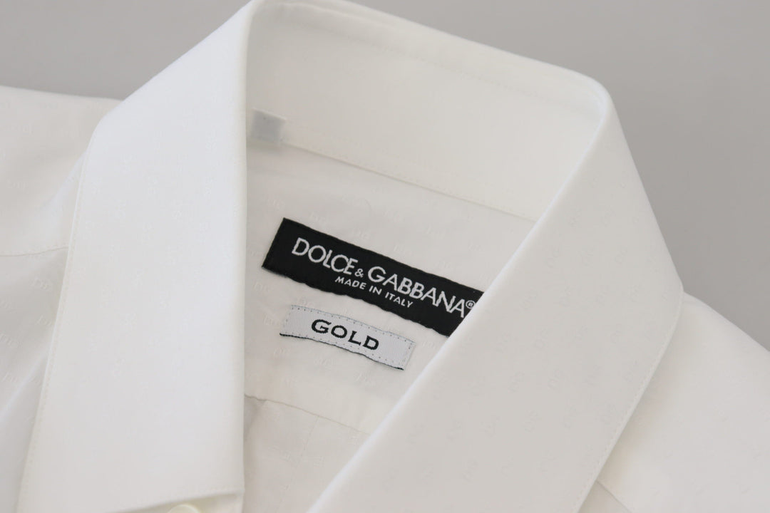 Men’s Dolce &amp; Gabbana White Cotton Slim Fit Formal Dress Gold Shirt