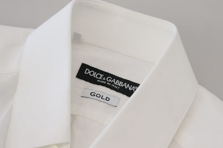 Men’s Dolce &amp; Gabbana White Cotton Slim Fit Formal Dress Gold Shirt