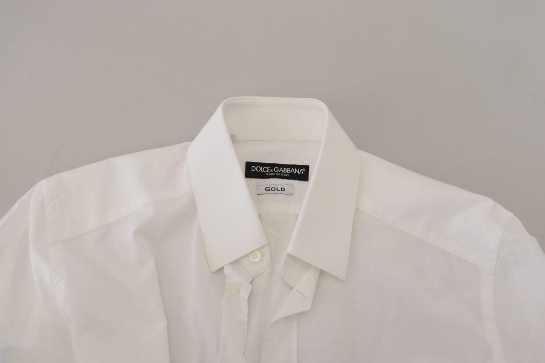 Men’s Dolce &amp; Gabbana White Cotton Slim Fit Formal Dress Gold Shirt
