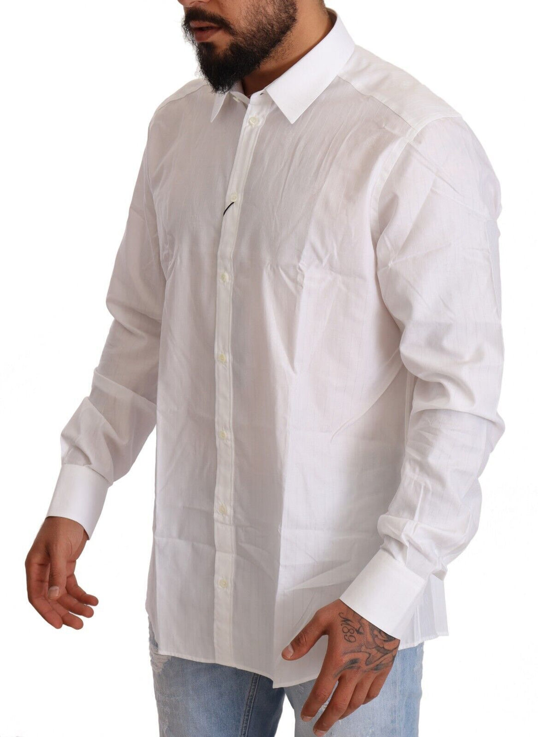 Dolce & Gabbana White Cotton Slim Fit Men Martini Shirt