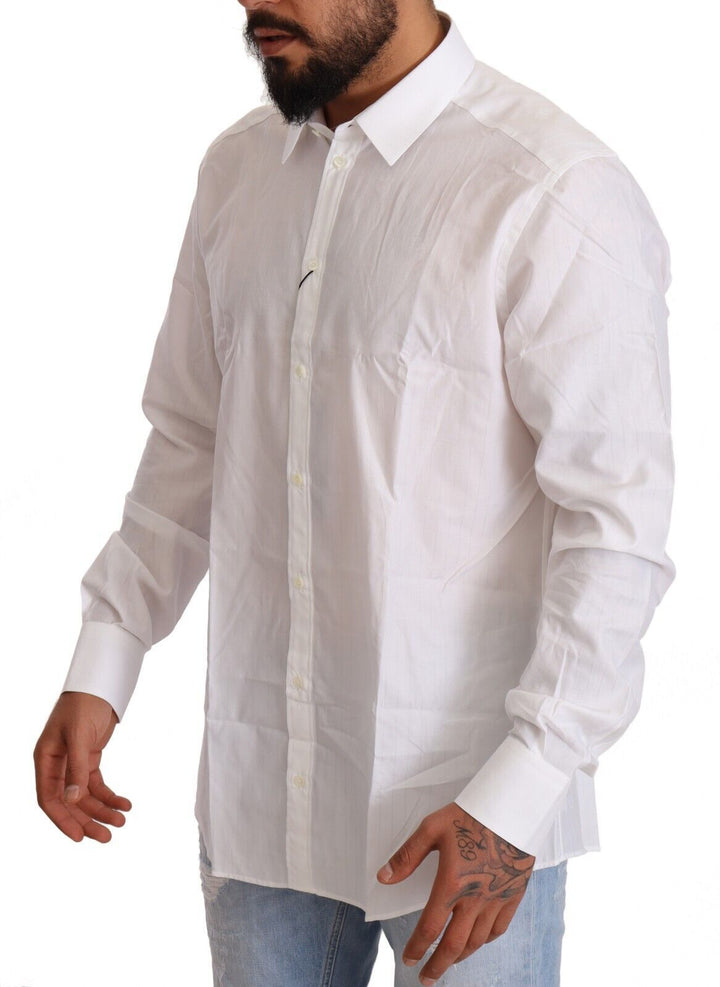 Dolce &amp; Gabbana White Cotton Slim Fit Men Martini Shirt