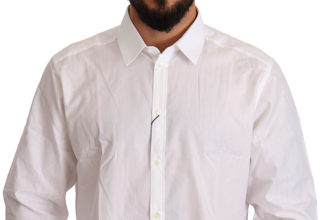 Dolce &amp; Gabbana White Cotton Slim Fit Men Martini Shirt