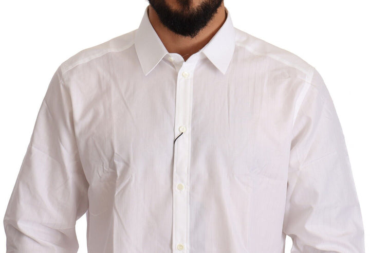 Dolce &amp; Gabbana White Cotton Slim Fit Men Martini Shirt