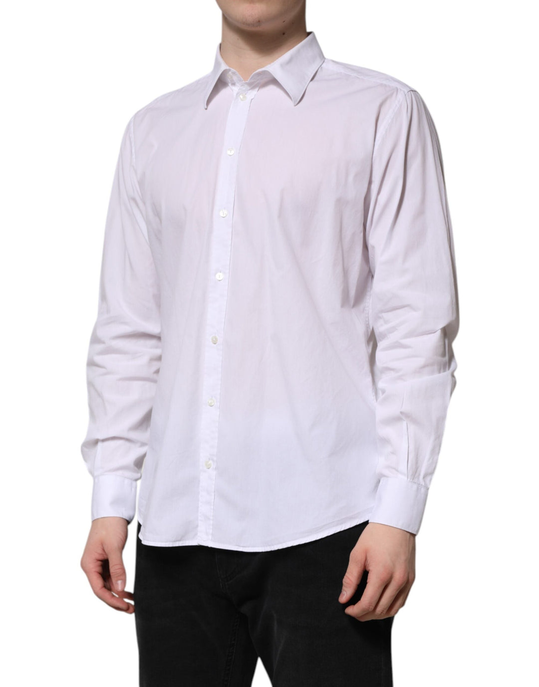 Men’s Dolce &amp; Gabbana White Cotton Staff Long Sleeves Forma Shirt