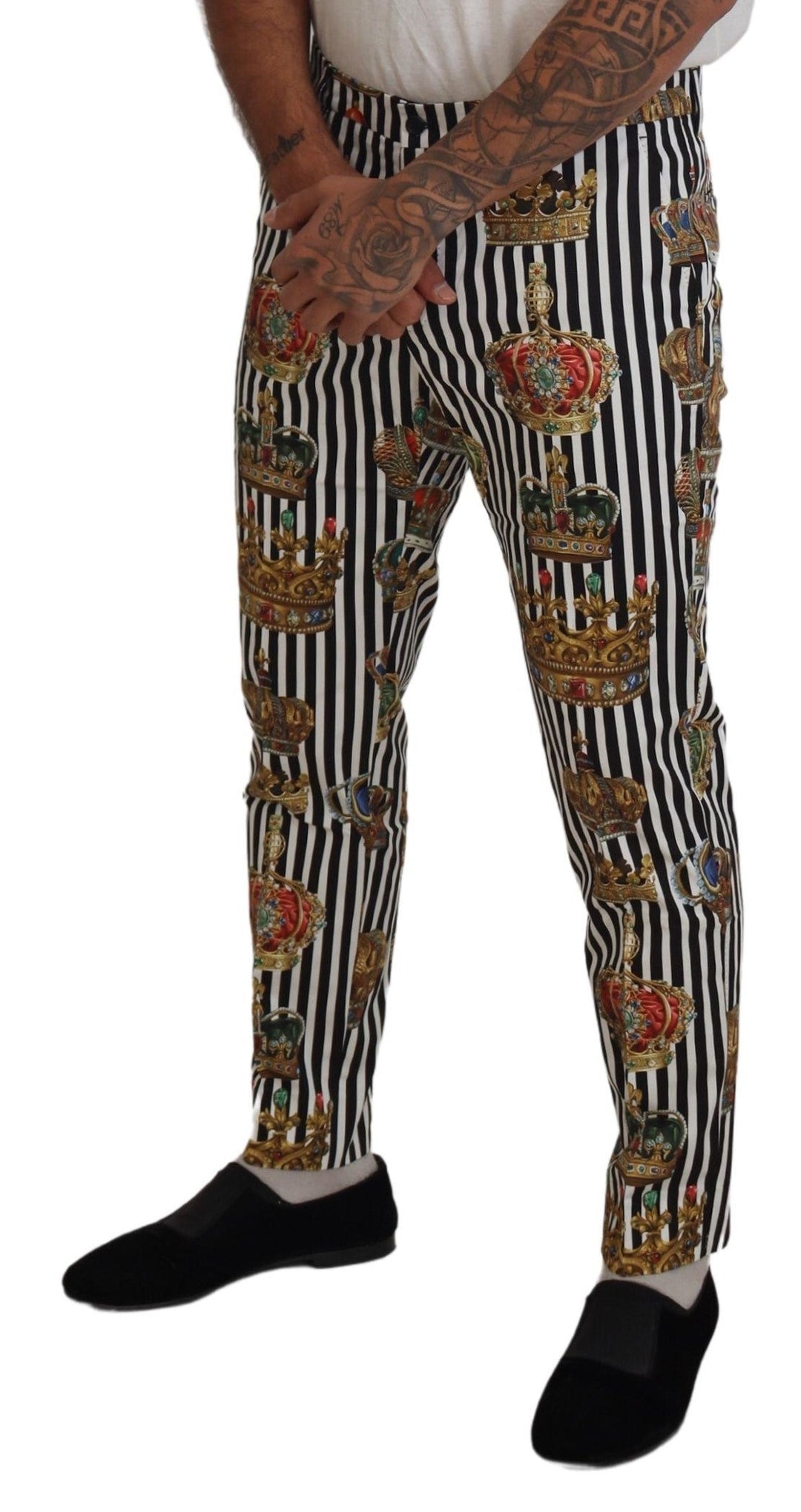 Men’s Dolce &amp; Gabbana White Cotton Stretch Crown Trouser Pants