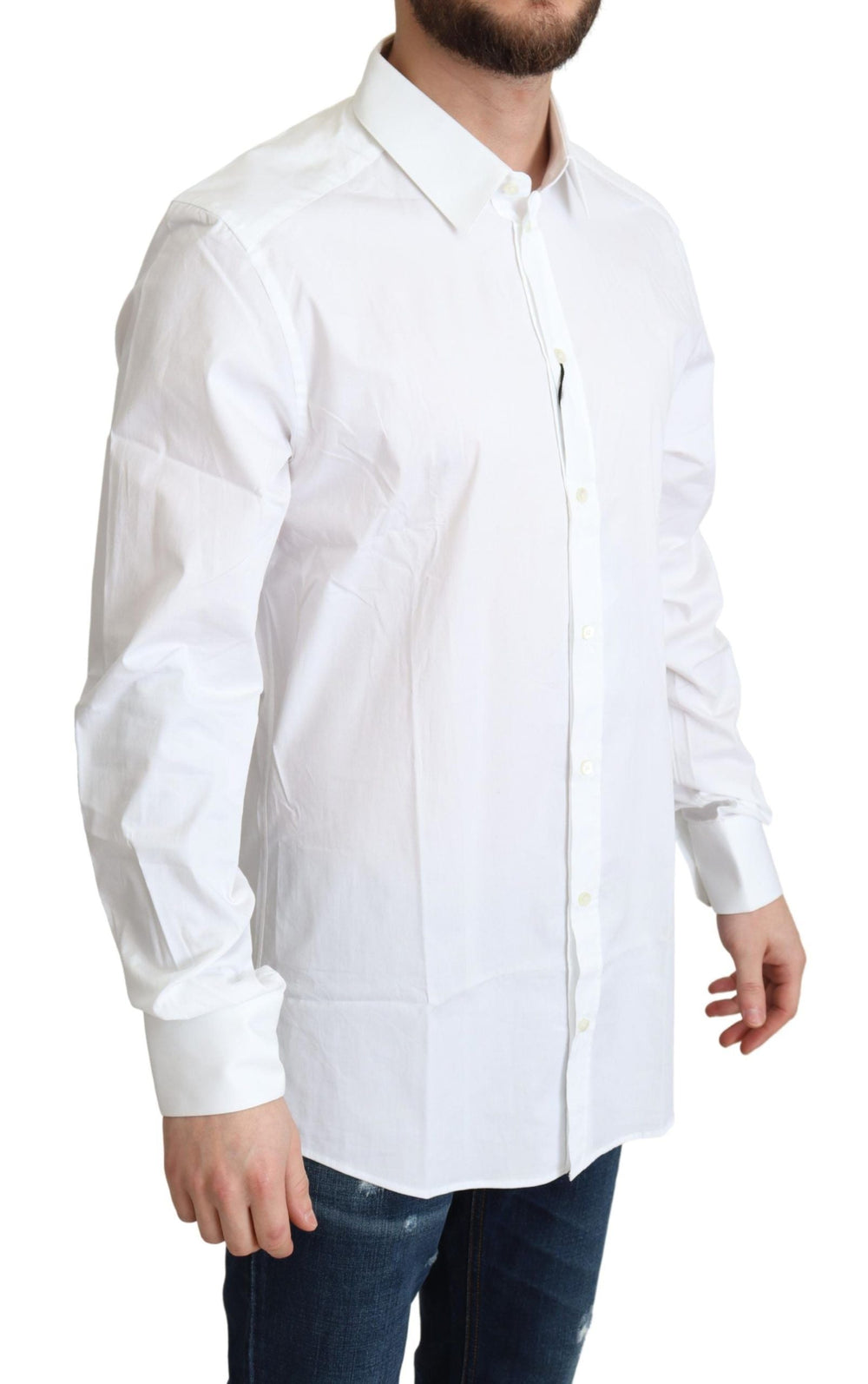 Men’s Dolce & Gabbana White Cotton Stretch Men Dress Formal Shirt