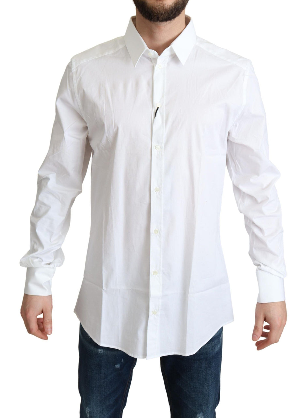 Men’s Dolce & Gabbana White Cotton Stretch Men Dress Formal Shirt
