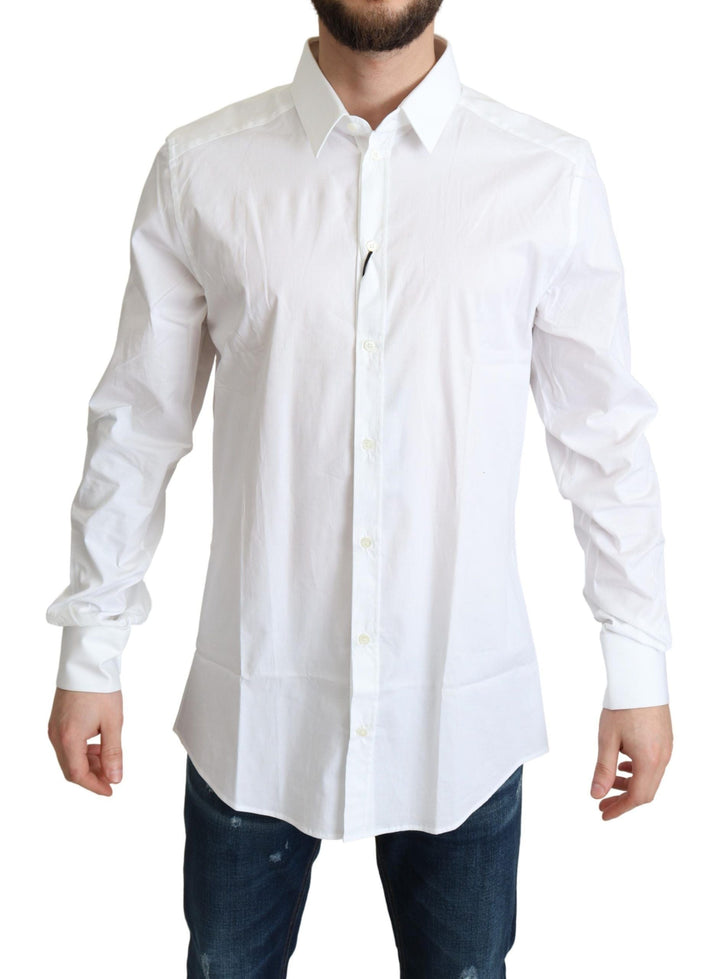 Men’s Dolce &amp; Gabbana White Cotton Stretch Men Dress Formal Shirt