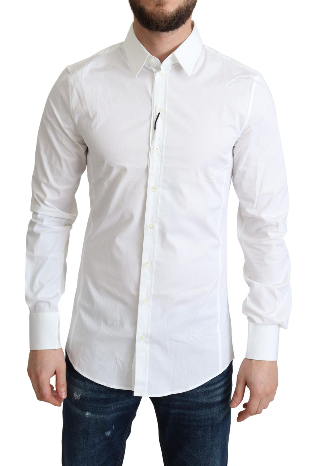 Men’s Dolce & Gabbana White Cotton Stretch Men Formal Sicilia Shirt