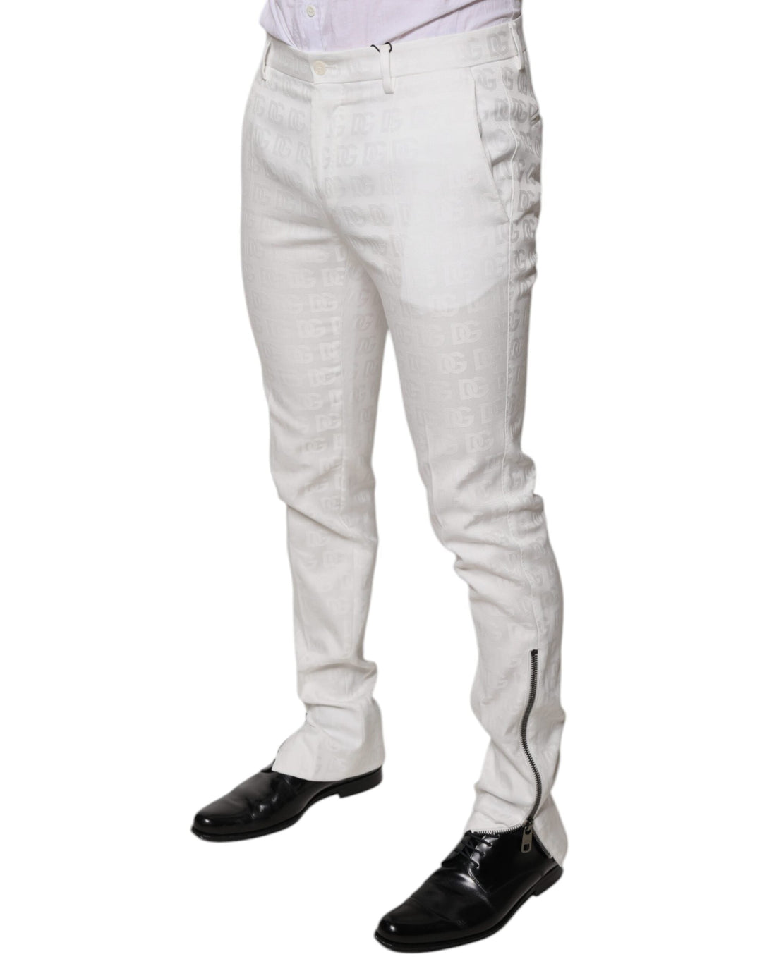 Men’s Dolce &amp; Gabbana White Cotton Tapered Formal Dress Pants