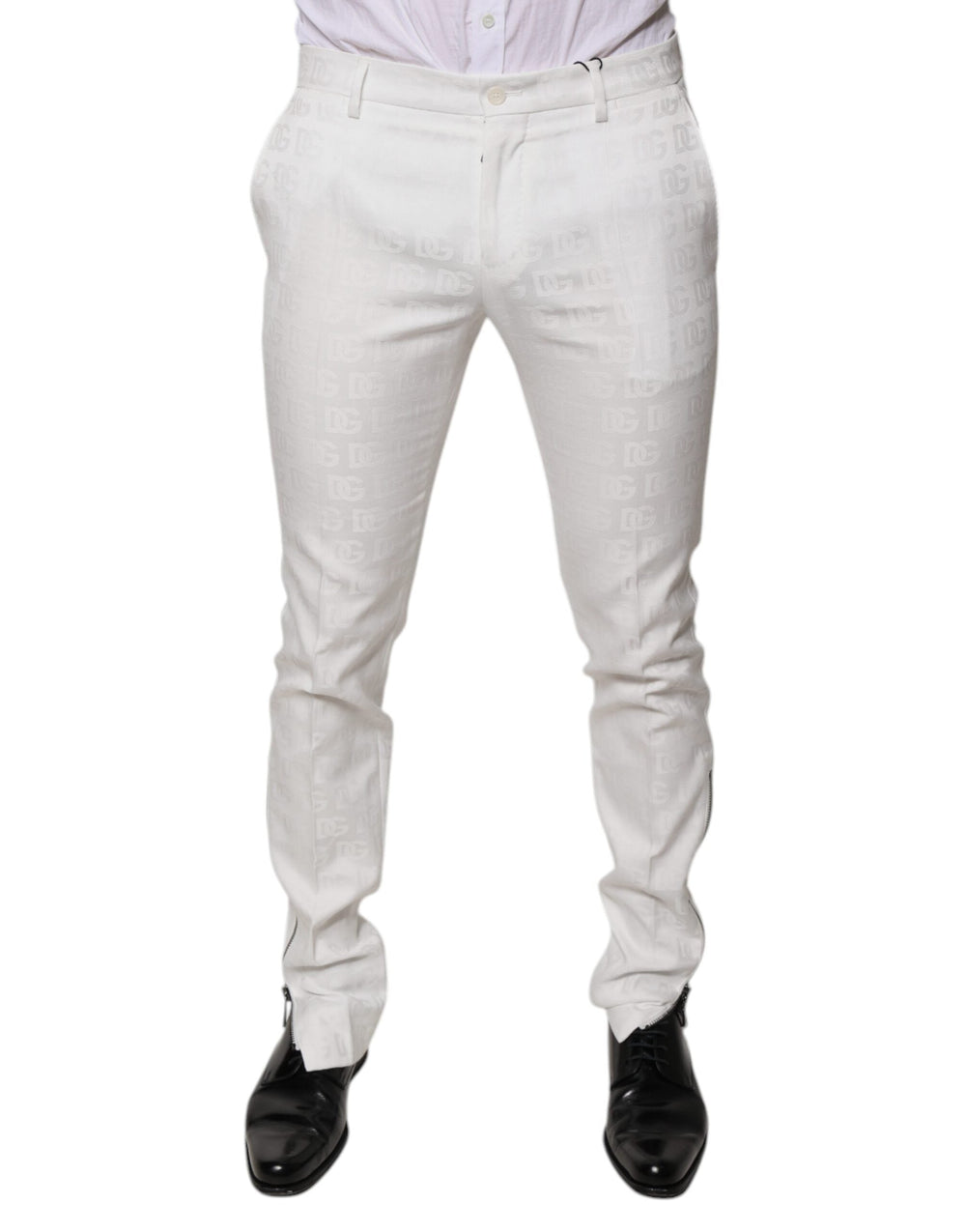 Men’s Dolce & Gabbana White Cotton Tapered Formal Dress Pants
