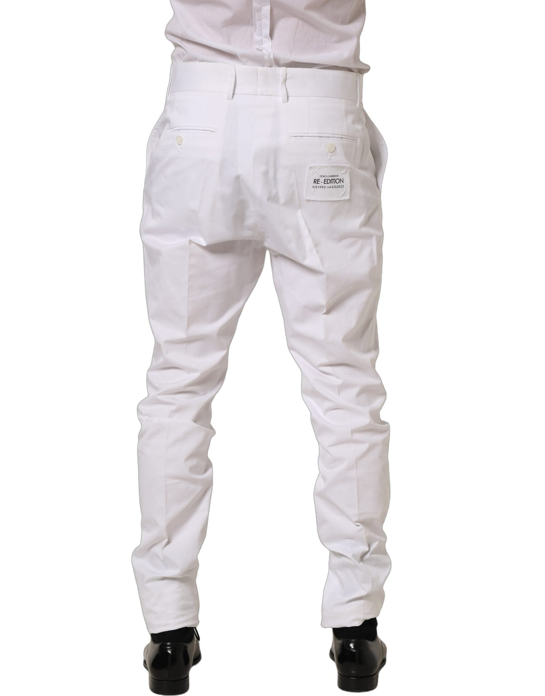 Men’s Dolce &amp; Gabbana White Cotton Tapered Leg Dress Trouser Pants