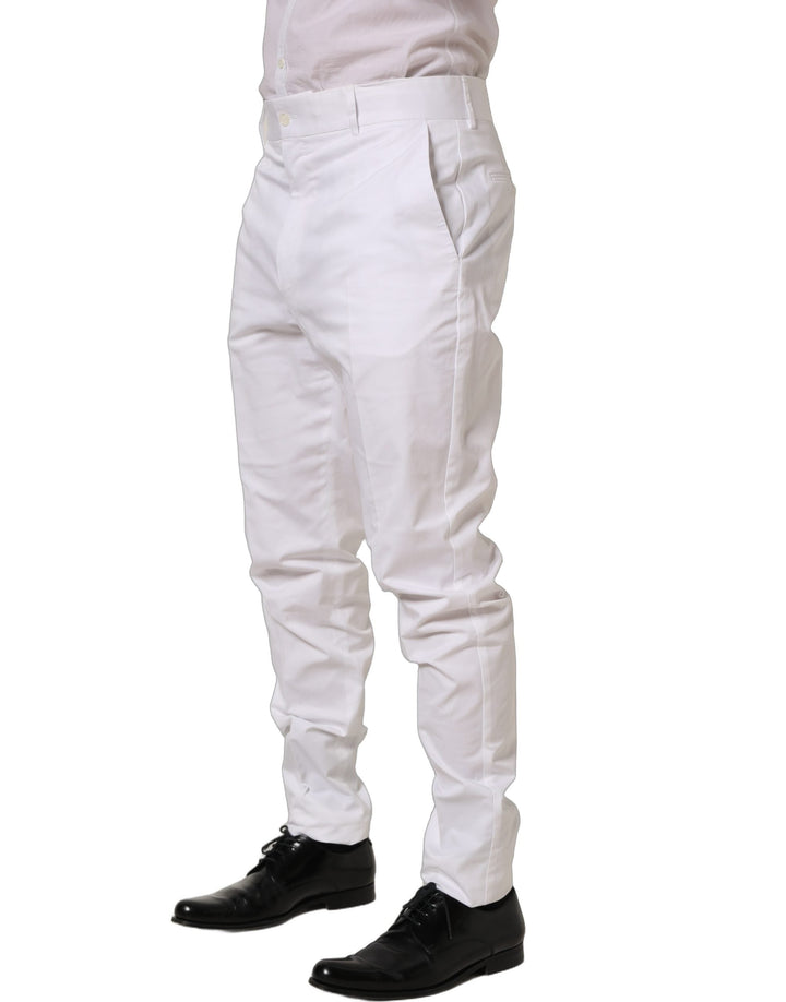 Men’s Dolce &amp; Gabbana White Cotton Tapered Leg Dress Trouser Pants