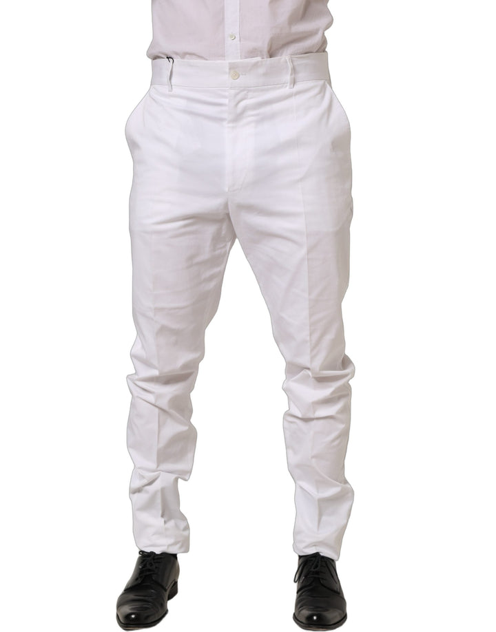 Men’s Dolce &amp; Gabbana White Cotton Tapered Leg Dress Trouser Pants