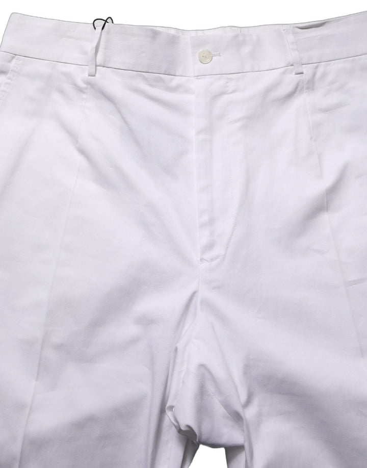 Men’s Dolce &amp; Gabbana White Cotton Tapered Leg Dress Trouser Pants