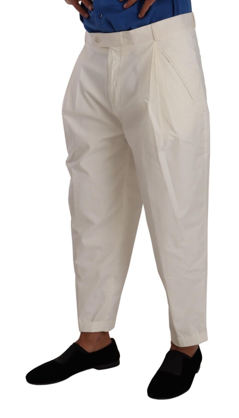 Men’s Dolce & Gabbana White Cotton Tapered Men Trouser Dress Pants