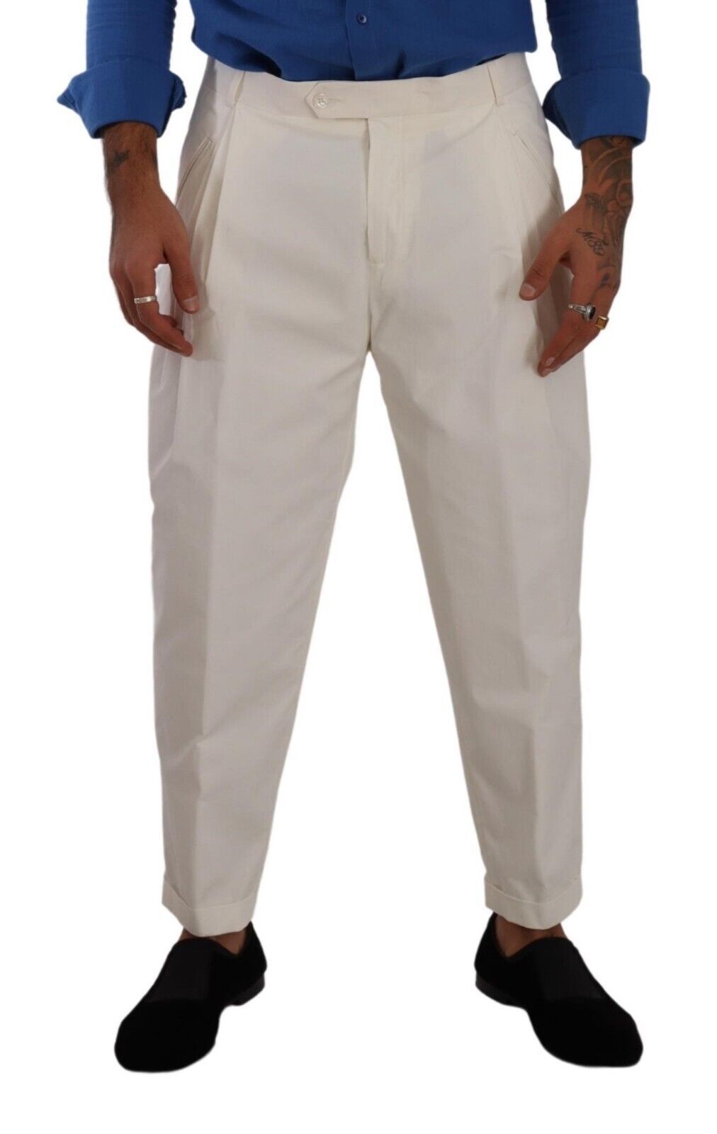Men’s Dolce &amp; Gabbana White Cotton Tapered Men Trouser Dress Pants