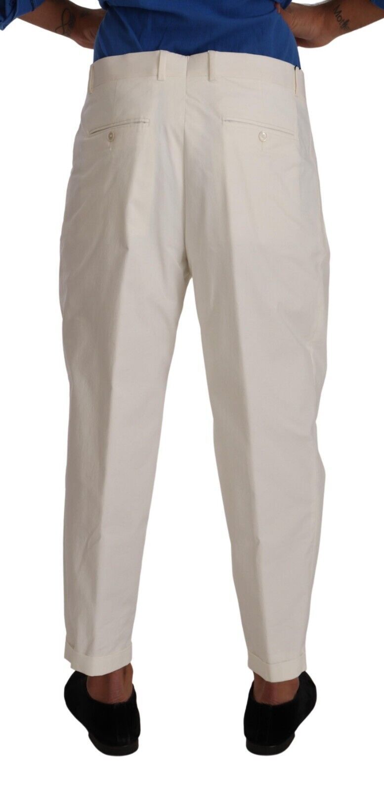 Men’s Dolce & Gabbana White Cotton Tapered Men Trouser Dress Pants