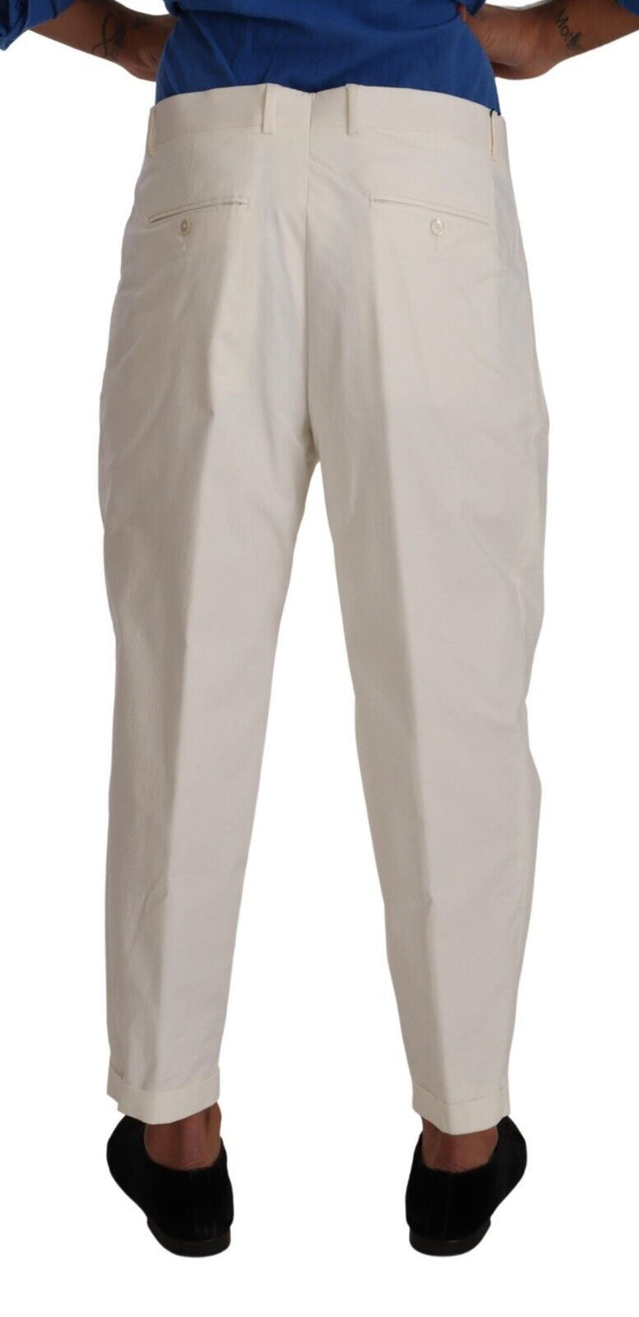 Men’s Dolce &amp; Gabbana White Cotton Tapered Men Trouser Dress Pants
