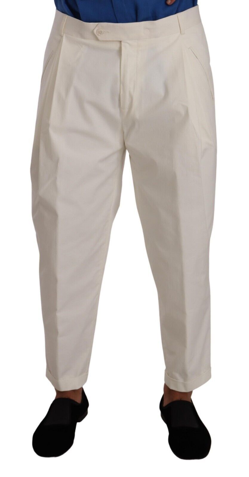 Men’s Dolce &amp; Gabbana White Cotton Tapered Men Trouser Dress Pants