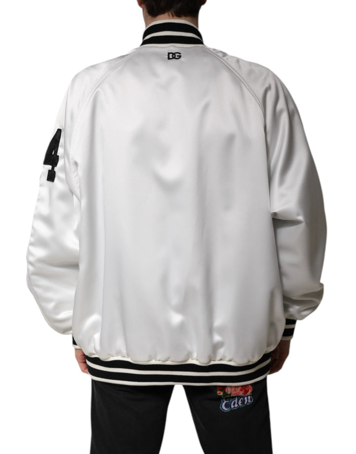 Men’s Dolce &amp; Gabbana White Dg Logo Polyester Jersey Bomber Jacket