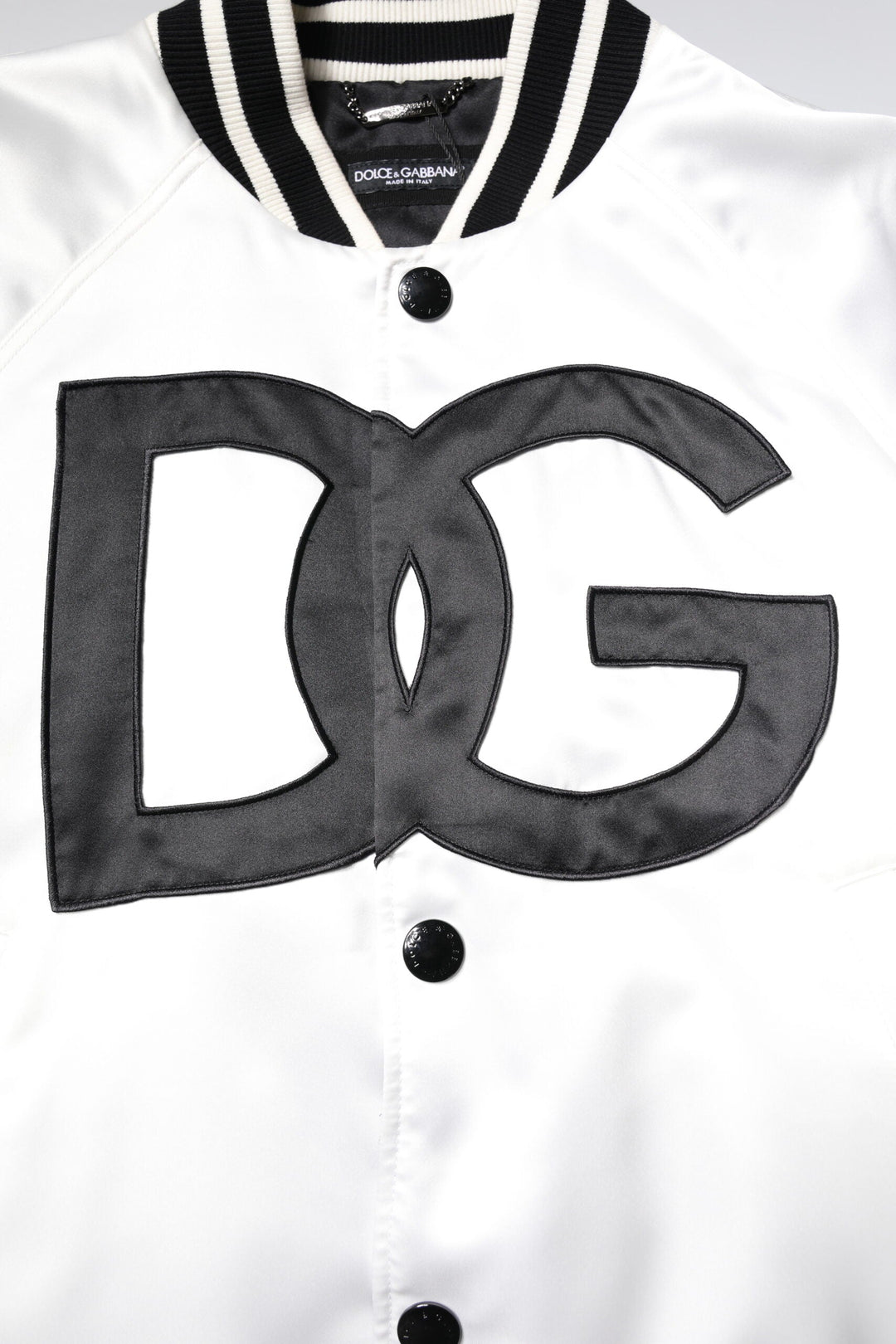 Men’s Dolce &amp; Gabbana White Dg Logo Polyester Jersey Bomber Jacket