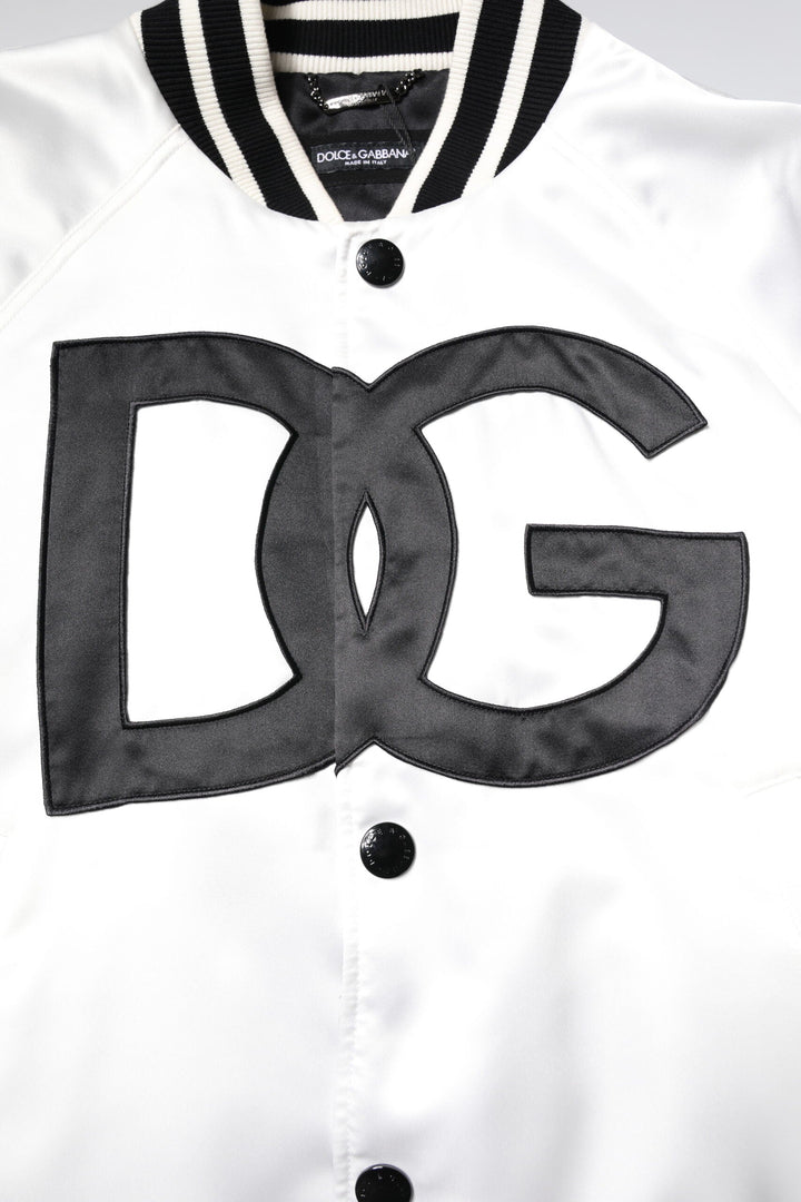Men’s Dolce &amp; Gabbana White Dg Logo Polyester Jersey Bomber Jacket
