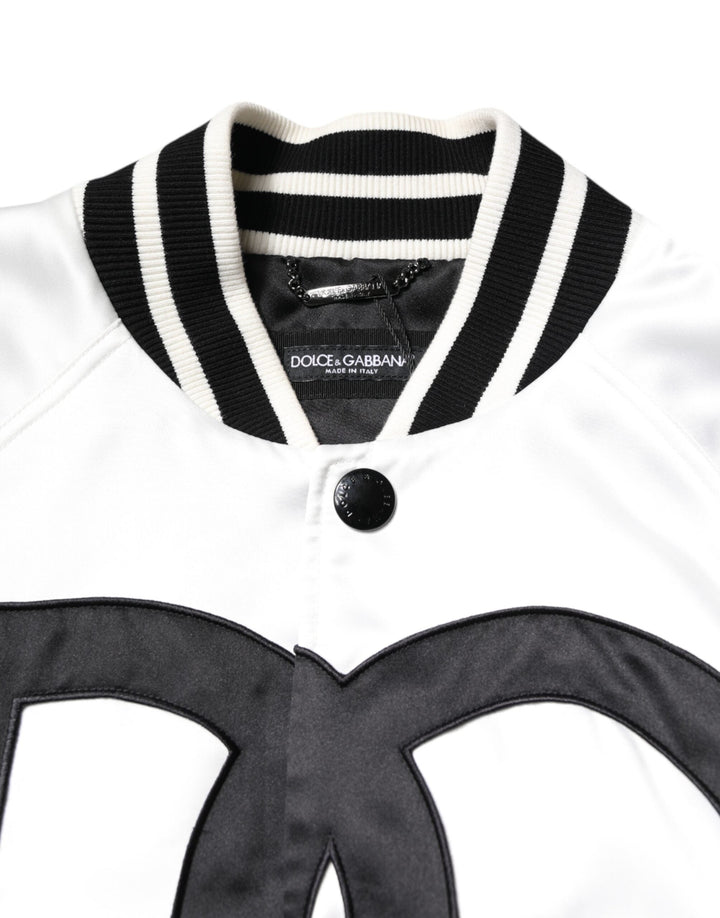 Men’s Dolce &amp; Gabbana White Dg Logo Polyester Jersey Bomber Jacket