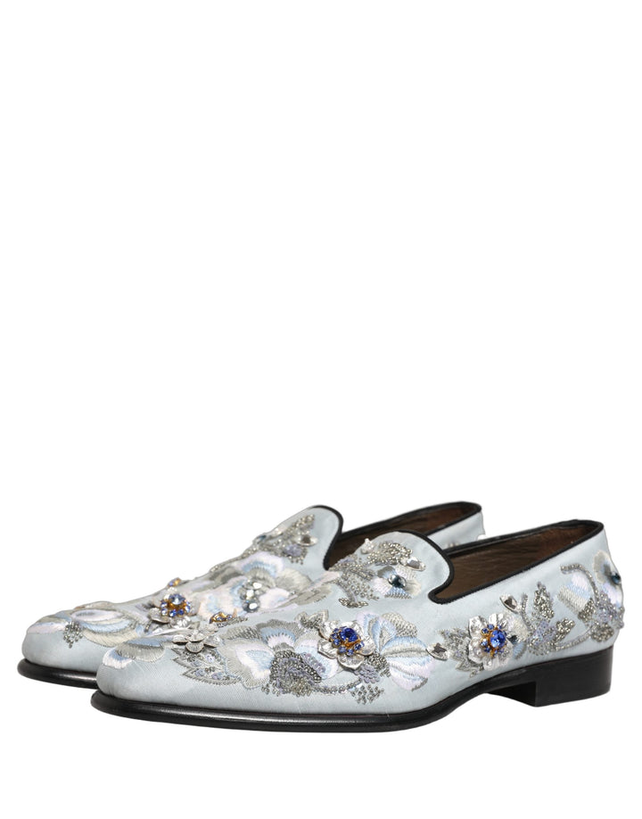 Men’s Dolce &amp; Gabbana White Floral Embellished Men Loafers Shoes