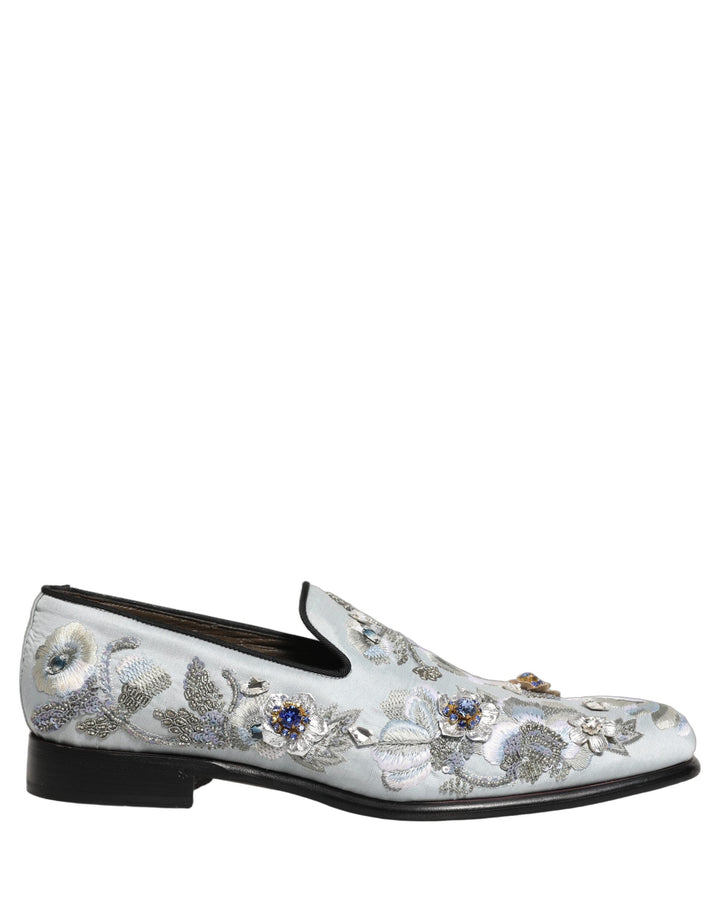 Men’s Dolce &amp; Gabbana White Floral Embellished Men Loafers Shoes