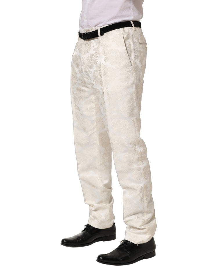 Men’s Dolce &amp; Gabbana White Floral Men Dress Formal Trouser Pants