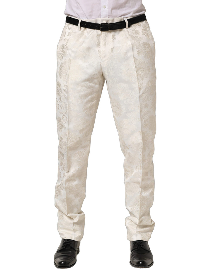 Men’s Dolce &amp; Gabbana White Floral Men Dress Formal Trouser Pants