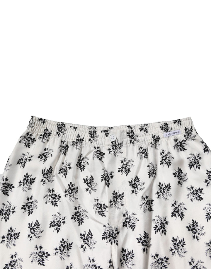 Men’s Dolce &amp; Gabbana White Floral Silk Casual Lounge Pants